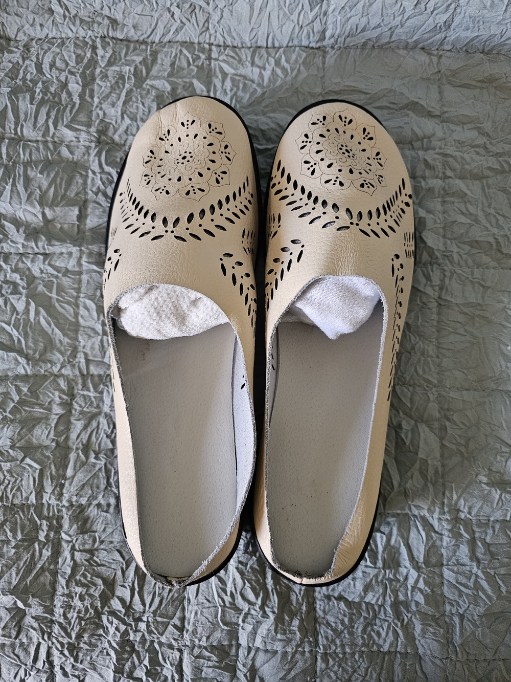Women's Beige Laser-Cut Slip-On Loafers